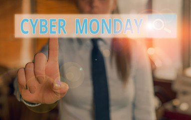 Conceptual hand writing showing Cyber Monday. Concept meaning Monday after the Thanksgiving holiday...