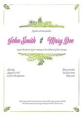 Fresh green and pink wedding invitation card template