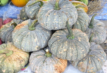 Pile of pumpkins in market