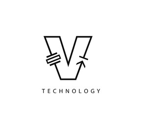 Electrical V Letter Icon Design With Electrical Engineering Symbol Element.