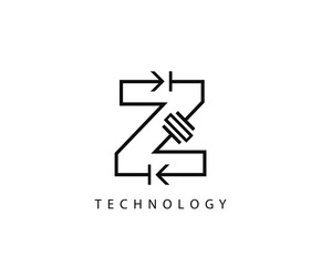 Electrical Z Letter Icon Design With Electrical Engineering Symbol Element.