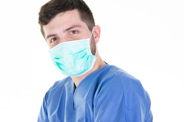 Fototapeta na wymiar man doctor coronavirus surgeon ties the mask