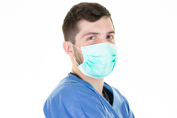 Fototapeta na wymiar man doctor coronavirus wearing a hygiene mask is trying to avoid a corona virus epidemic covid-19