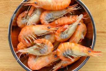 top view fresh steamed shrimps