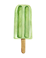 Watercolor illustration of juicy ice creams on wooden stick