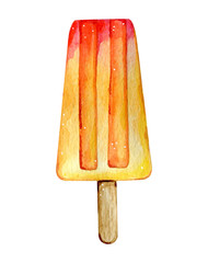 Watercolor illustration of juicy ice creams on wooden stick