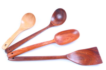 Group of wooden spoon isolated on white background