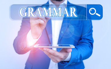 Writing note showing Grammar. Business concept for whole system structure language syntax and...