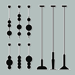 Interior furniture stickers. Ceiling lamp icon set. Silhouette ceiling lamps light for home appliance indoor furniture. Vector stock illustration of pendants. 