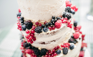 Hochzeitstorte mit Waldfrüchten Makro