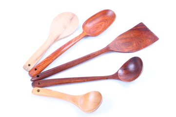 Group of wooden spoon isolated on white background