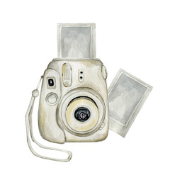 Watercolor illustration of white vintage camera