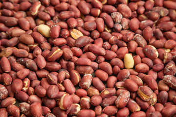 Salted roasted peanuts with selective focus
