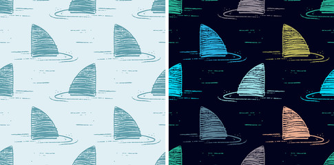 Abstract seamless underwater pattern for girls, boys, clothes. Creative background with sharks. Funny wallpaper for textile and fabric. Fashion style. Colorful bright
