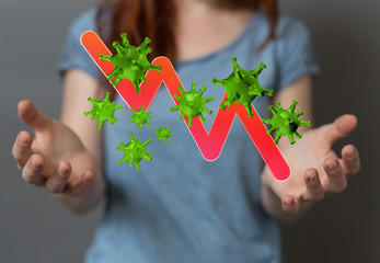 Economic impact of virus on global economy. Recession and financial crisis concept. 3D rendered...