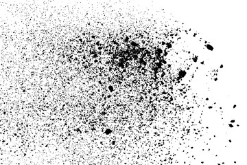 Explosion black grainy texture isolated on white background. Dust overlay. Dark noise granules. Digitally generated image. Vector design elements. Illustration, Eps 10.
