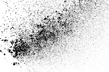 Explosion black grainy texture isolated on white background. Dust overlay. Dark noise granules. Digitally generated image. Vector design elements. Illustration, Eps 10.