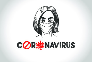 Woman in white medical face mask, novel coronavirus (2019-nCoV). Concept of coronavirus quarantine. Vector illustration.