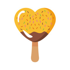 delicious ice cream in stick with heart shape flat style
