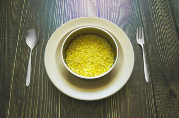 Boiled lentils inside bowl on table