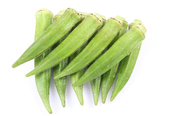 Fresh raw okra isolated on white background