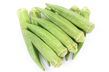 Fresh raw okra isolated on white background