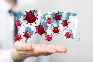 Ncov spreading concept, Earth and virus models.