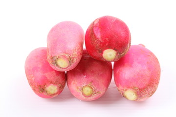 Group of fresh radishes isolated on white