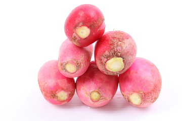 Group of fresh radishes isolated on white