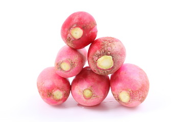 Group of fresh radishes isolated on white