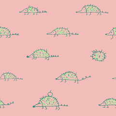 seamless pattern with funny Hedgehog. creative childish texture in handmade style. great for  fabric, textile, wrapping paper, decor, design in a children's style.