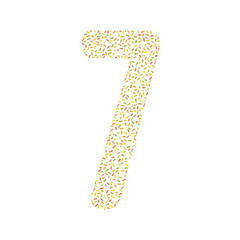 Number seven silhouette decorated with colored dashes. Vector illustration, easy to edit, manipulate, resize or colorize. Perfect for postcards, invitations, posters, or other decorations.