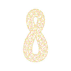 Number eight silhouette decorated with colored dashes. Vector illustration, easy to edit, manipulate, resize or colorize. Perfect for postcards, invitations, posters, or other decorations.