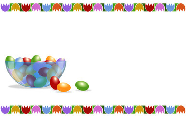 illustrazione pasquale con cornice floreale e ovetti colorati © ilelu'