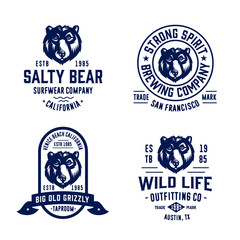 Set of bear badges for various businesses