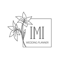 Elegant logo of wedding planner. logo with flowers and company name Imi