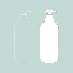 Linear soap bottle with pump. Cosmetic package collection for soaps. Vector illustration.