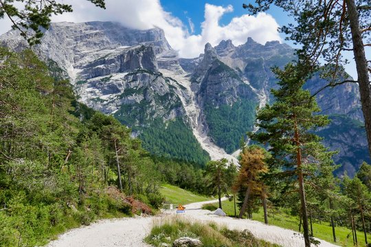 road in mountains, photo as a background , in pasubio mountains, dolomiti, alps, thiene schio vicenza, north italy