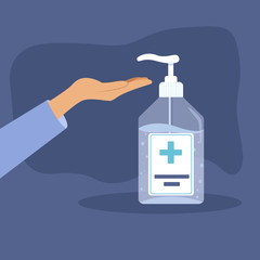 Disinfection. Hand sanitizer bottle icon, washing gel. Vector illustration