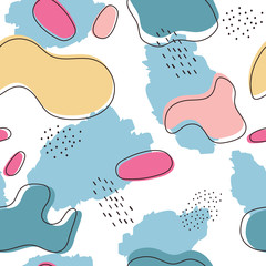 Abstract seamless pattern with blots and dots. Painted creative background. Header artistic drawn background