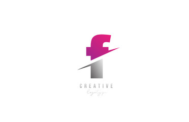 F pink and grey letter logo alphabet icon design for company and business