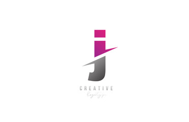 J pink and grey letter logo alphabet icon design for company and business