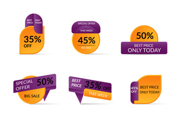 Collection of Sale Discount, banner elements for website and advertising. Discount label design, sale web coupons. Vector promotion badge icons. Price sticker