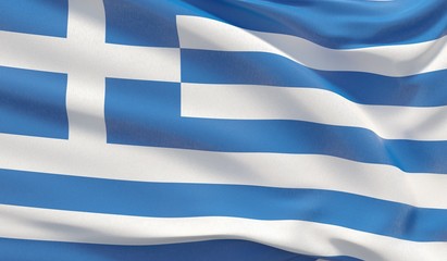 Waving national flag of Greece. Waved highly detailed close-up 3D render.
