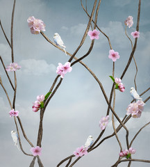 Fototapety  Vintage kwitnące kwiaty wiśni w stylu cyfrowego malowania