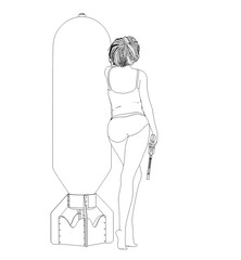 warrior woman character, 3D illustration, sketch, outline