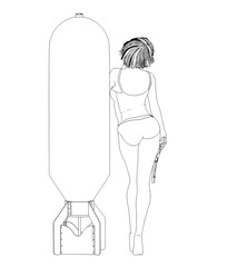 warrior woman character, 3D illustration, sketch, outline