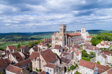 Aerial view of Vezelay, UNESCO world heritage site, Burgundy, France, - 331419556