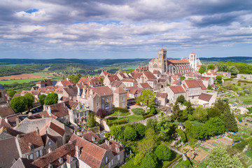 Aerial view of Vezelay, UNESCO world heritage site, Burgundy, France,