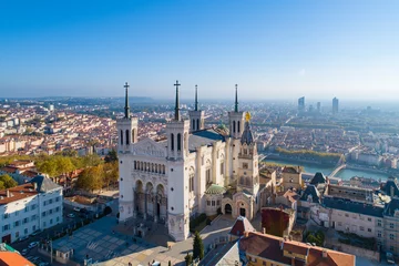 Fotobehang Lyon, Aerial view of Notre Dame de Fourviere Basilica © s4svisuals